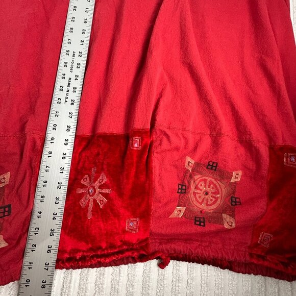 RARE Blue Fish Hand Printed Skirt Drawstring Waist and Hem Organic Cotton 2 Red - Picture 7 of 7